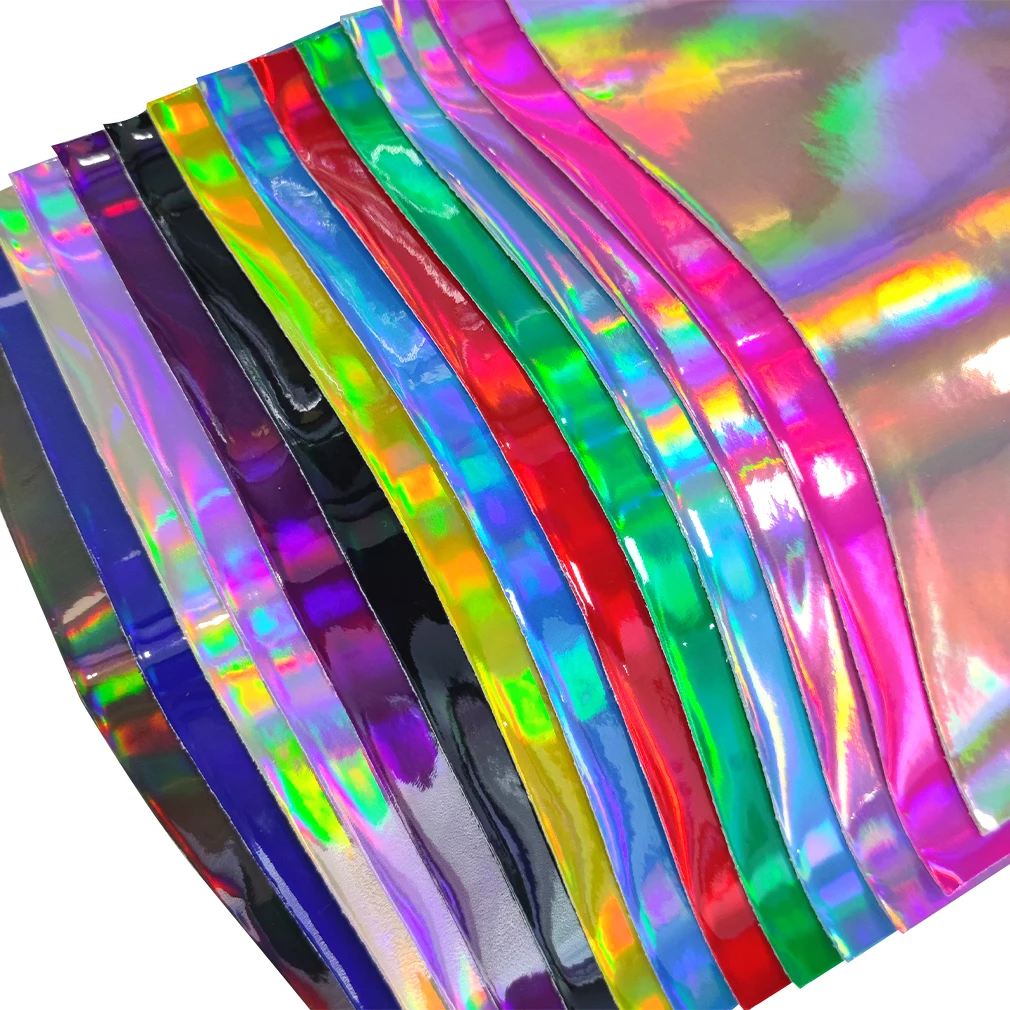 

30cmx135cm Holographic Mirrored Iridescent Synthetic Vinyl Fabric Faux Leather Sheets for Bows/Earrings/Bags/Garment DIY Crafts