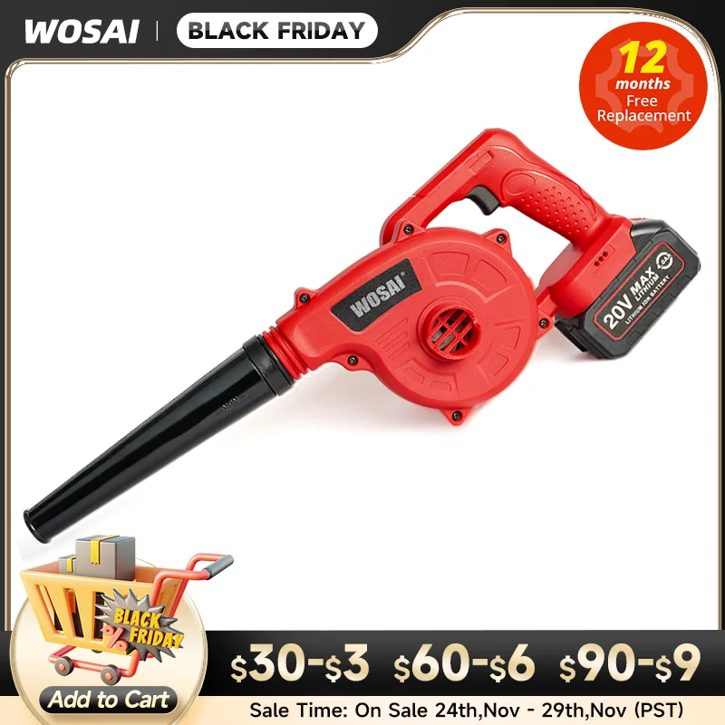 WOSAI 20V Garden Cordless Blower Vacuum Clean Air Blower for Dust Blowing Dust Computer Collector Hand Operat Power Tool