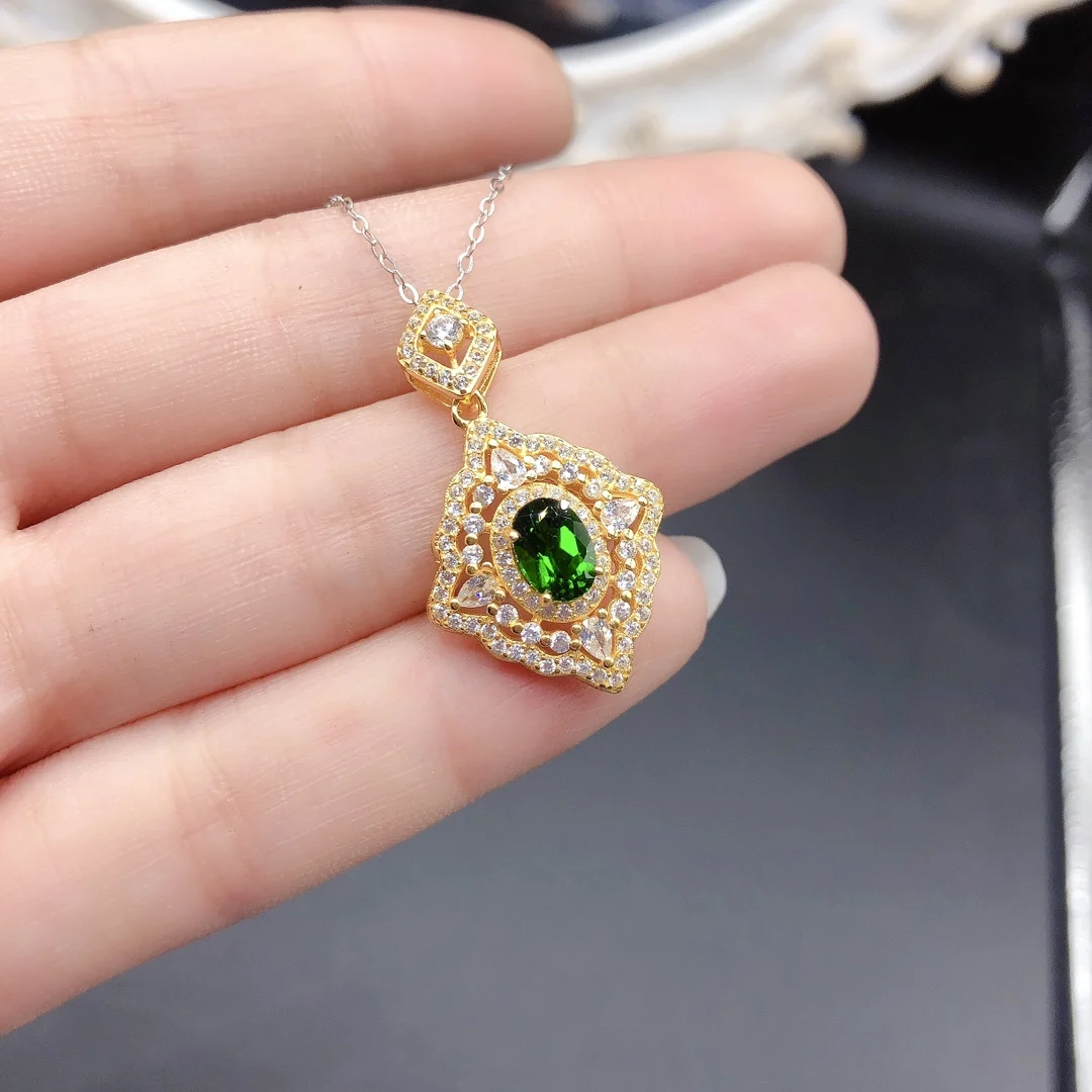 

Natural Diopside Gemstone Pendant Necklace Genuine Solid 925 Sterling Silver Women Gift Fine Jewelry