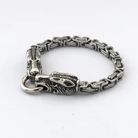 mens celtic wolf bracelet viking stainless steel wolf head king chain bracelet