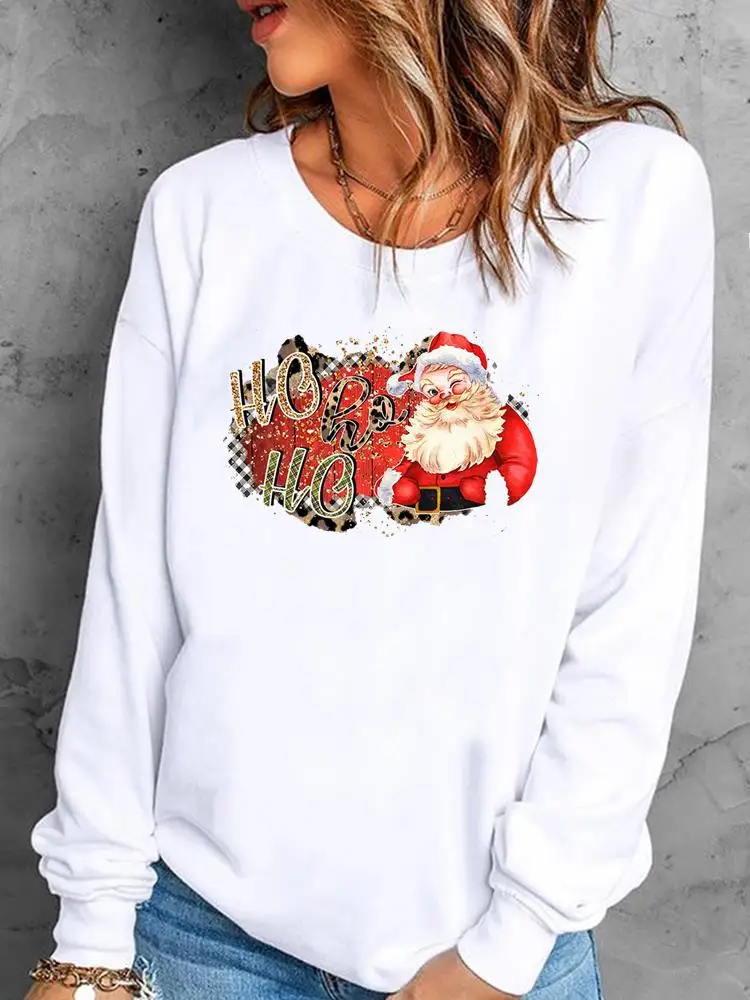 

С Новым Годом печати Счастливого Рождества графические свитшоты акварель Санта Клаус пуловеры для женщин модная женская одежда