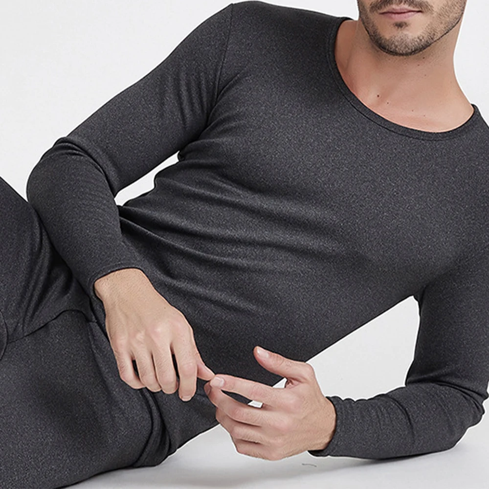 Fleece Thickening Soft Thermal Underwear Set Men's Round Neck Winter Warm Top Leggings Long Johns Base Layer Homewear A50