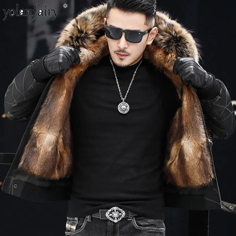 Man Raccoon Fur Collar Hooded Whole Mink Real Fur Coats Fcy4736