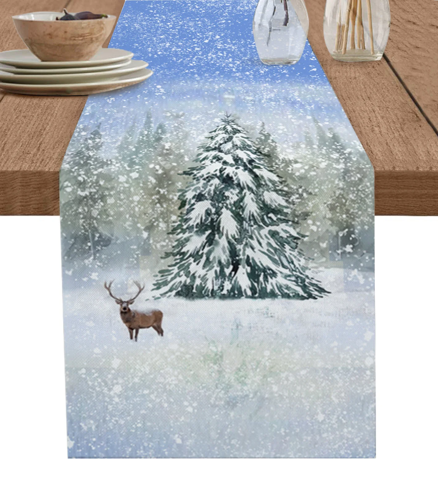 

Christmas Deer Snowflake Home Dining Room Decor Table Cloth Wedding Christmas Party Table Runners