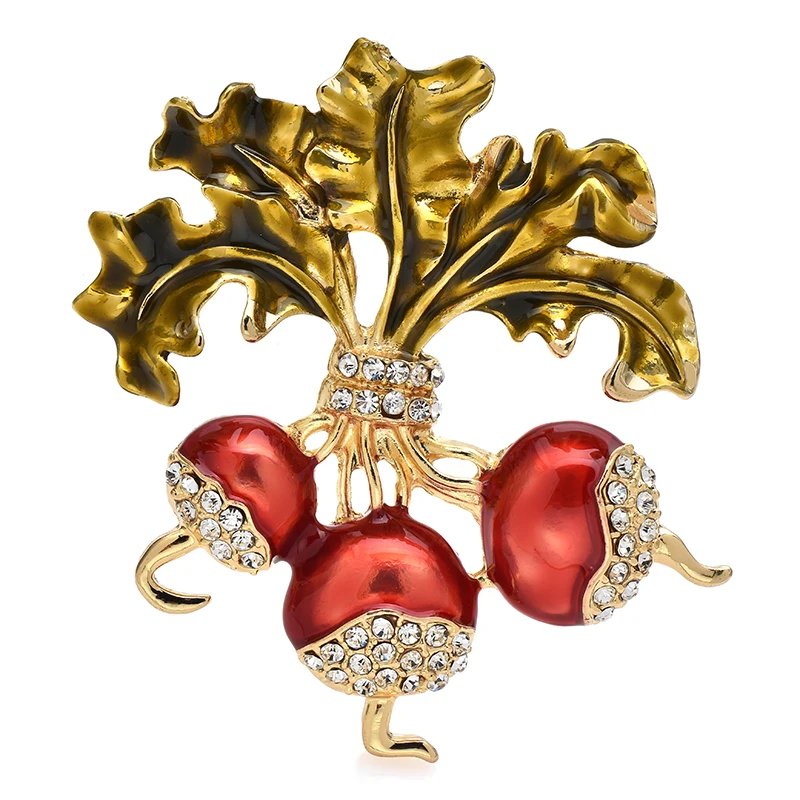 

Wuli&baby Enamel Radish Brooches For Women Unisex Rhinestone Beauty Turnip Vegetables Party Casual Brooch Pin Gifts