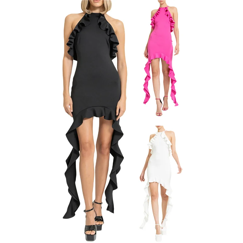 

Женское длинное платье, облегающее платье без рукавов с открытой спиной и оборками, для коктейля