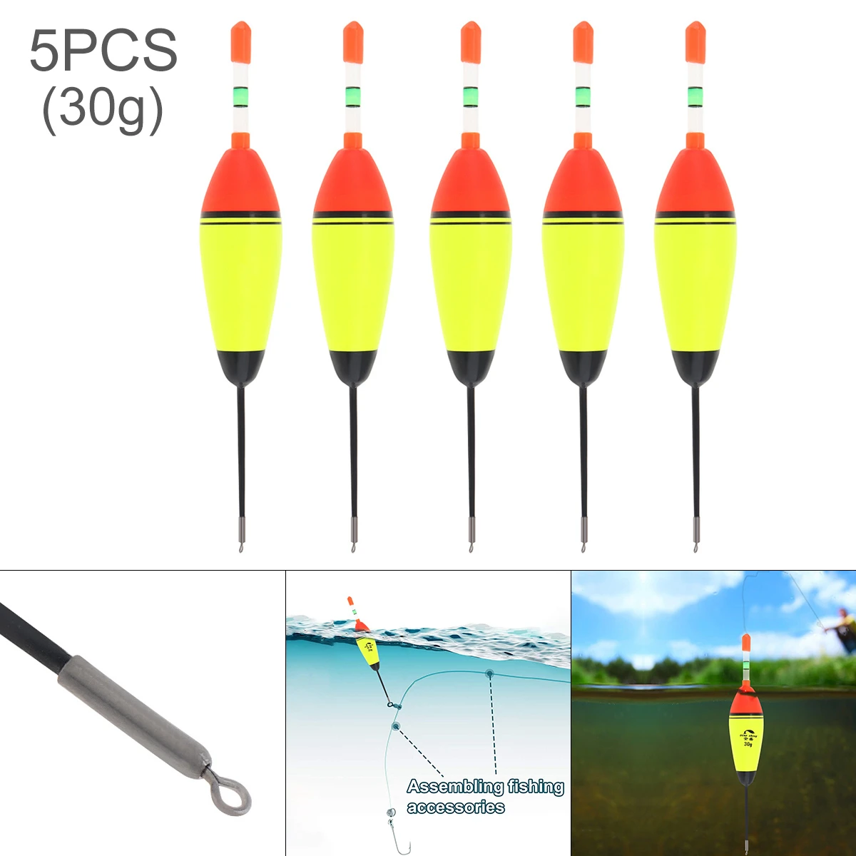 

5pcs 30g lightweight EVA Foam Fishing Floats Bobber Sea Rock Fishing Long Cast Floating Eye-catching Drift
