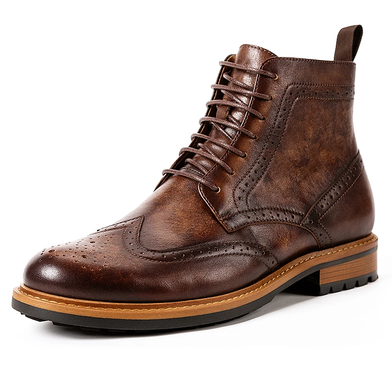 

Men's Shoes Vintage Leather British Trend Casual Cowhide Shoes Carved Brock High Top Formal Wear Martin Men Handmade Men's Boots