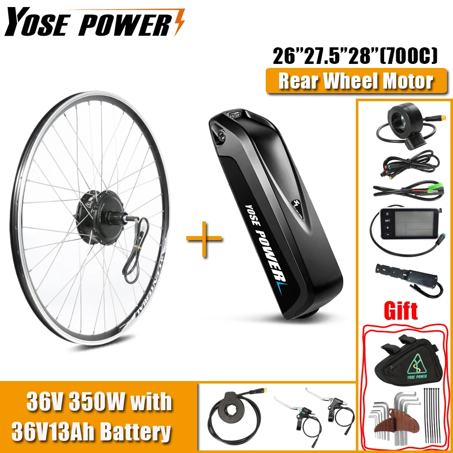 

36V 350W Electric Motor for Bicycle 27.5" 26'' 28'' 700C Cassette Screwed Brushles Motor Wheel Ebike Conversion Kit with Battery