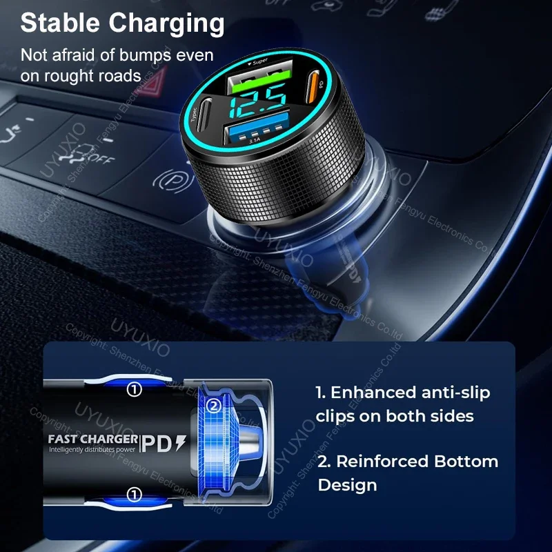 UYUXIO USB C Автомобильное зарядное устройство для телефона с дисплеем напряжения