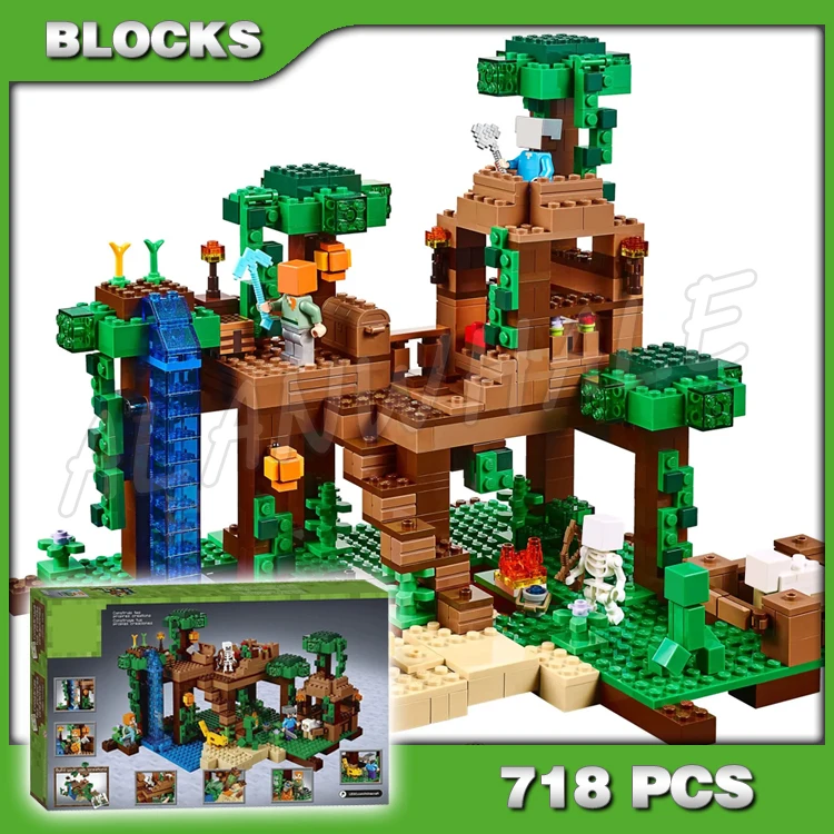 

718pcs Game My World The Jungle Tree House Secret Trapdoor Waterfall 10471 Building Blocks Toys Compatible With Model