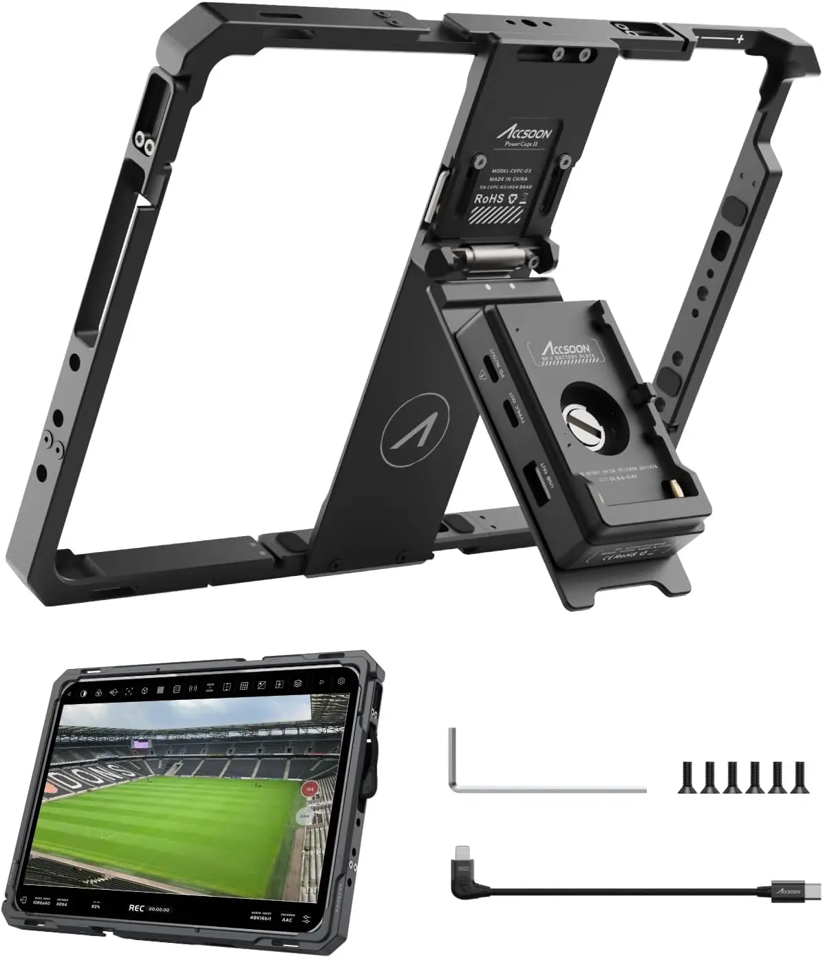 Фото Универсальный держатель PowerCage II для iPad с адаптером для батарейной пластины NP-F – совместим с различными моделями iPad (7–11, Air, Pro) №2