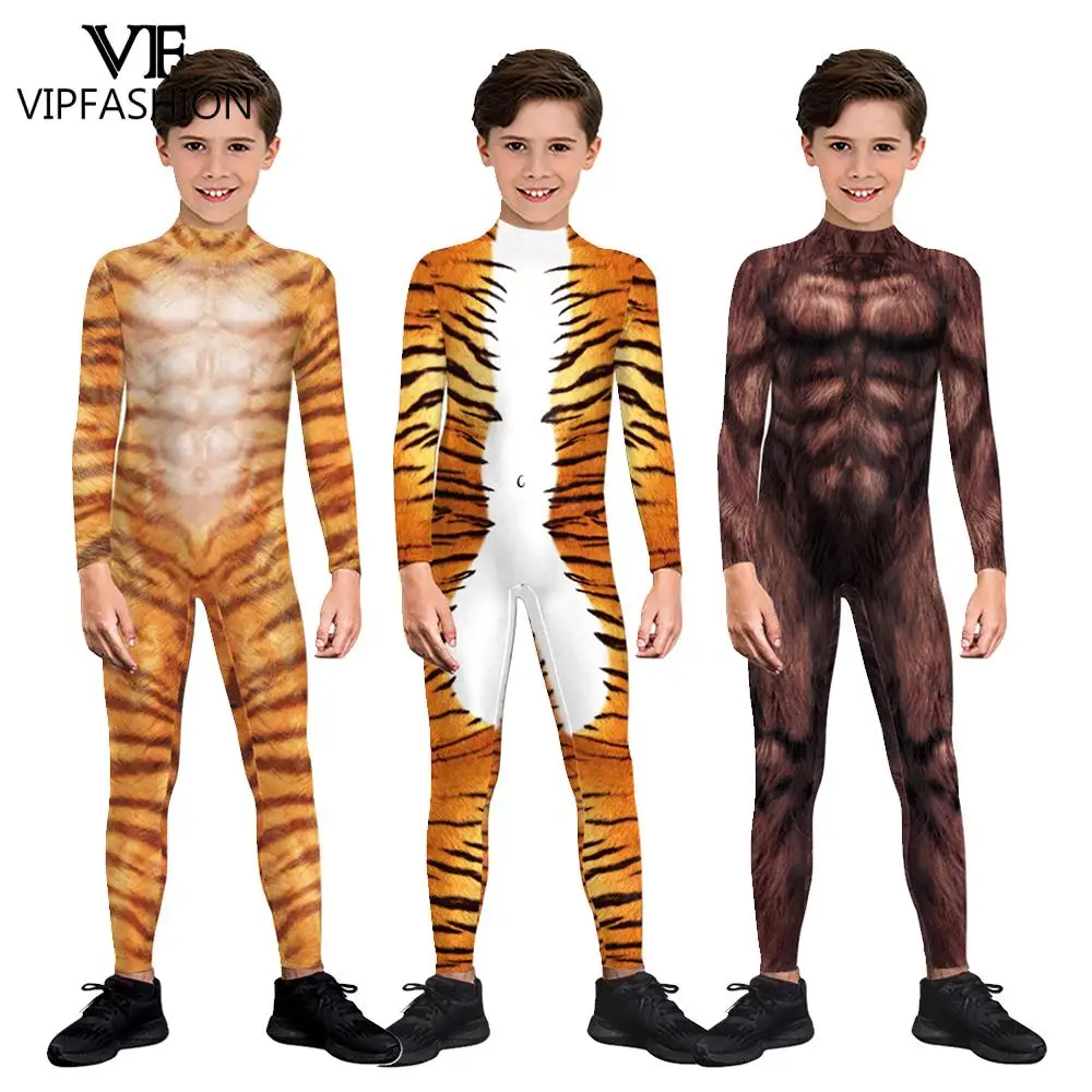 

VIP FASHION Animal Leopard Printed Cosplay Halloween Costumes For Girls Boys Rompers Jumpsuits Party Clothes Streetwear Suits