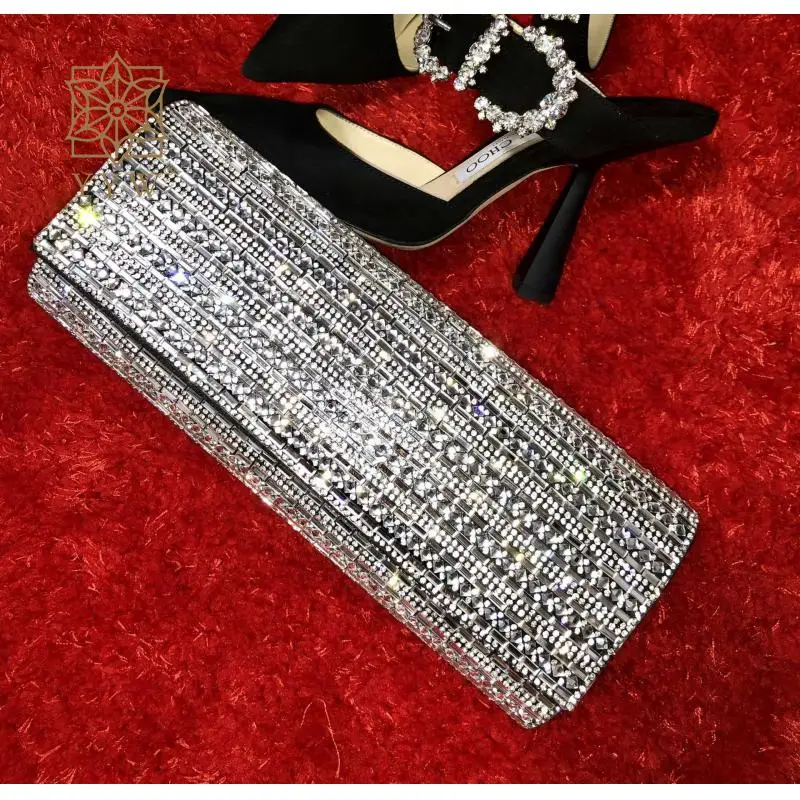 

Блестящие вечерние сумки-конверты, роскошные дизайнерские сумки Стразы с бриллиантами, Лоскутная кожаная черная Серебристая блестящая жен...
