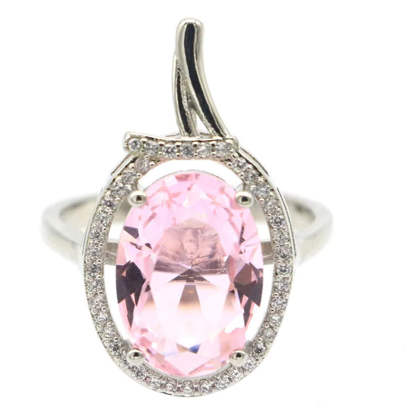 26x15mm New Designed 4.2g Pink Kunzite White CZ Women Wedding 925 Silver Rings Drop Shipping Wholesale
