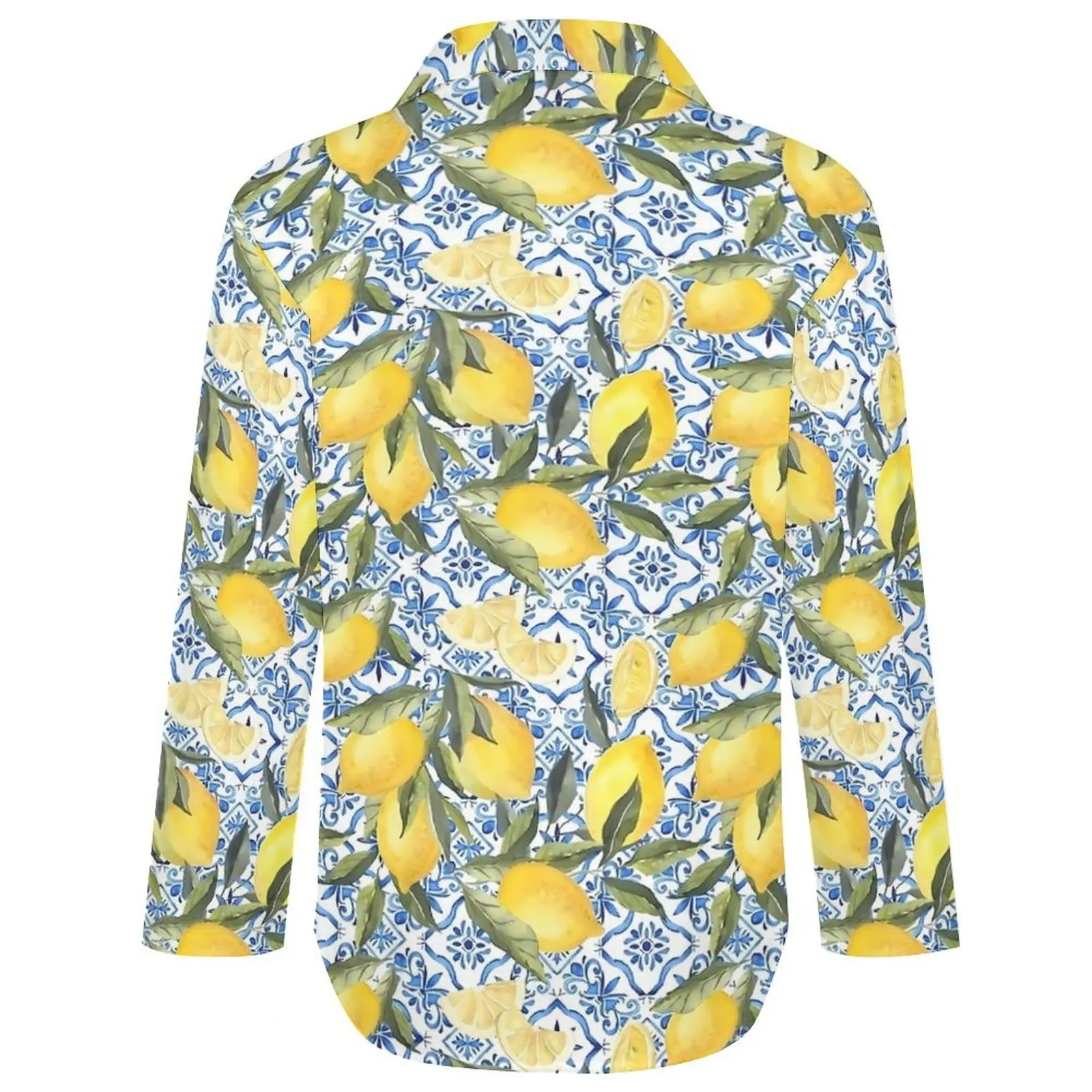 Винтажная лимонная блузка женская сине-белая плитка модные свободные блузки