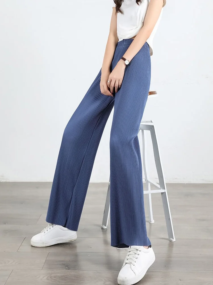 

Basic Soft Comfort Ice Silk Pants Summer Baggy Wide Trousers For Women High Waist Pants Solid Sweatpants Casual Straight Pant