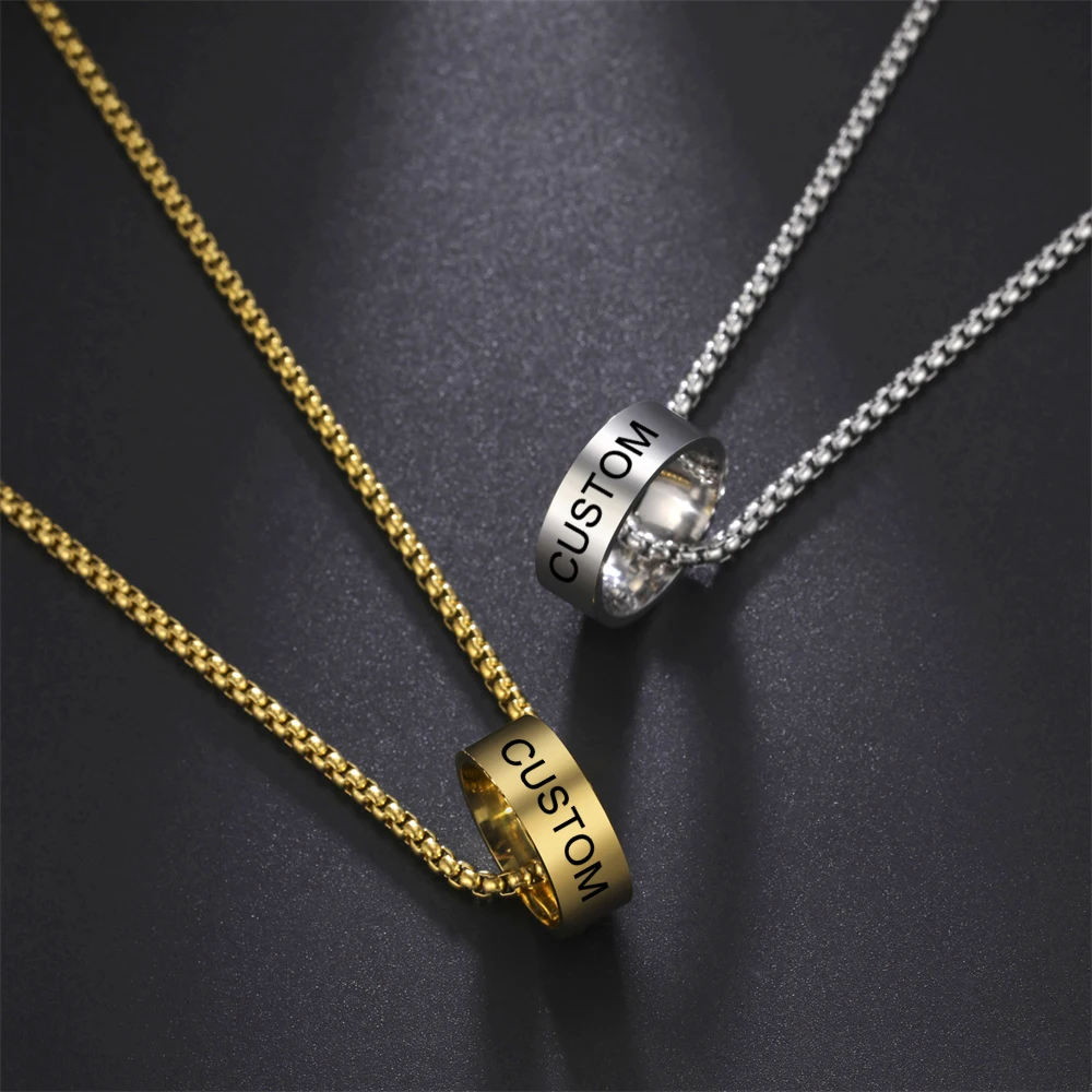 

Lemegeton Custom Beads Name Necklaces Men Stainless Steel Box Chain Necklace For Men Personalized Jewelry Dad Husband Gift
