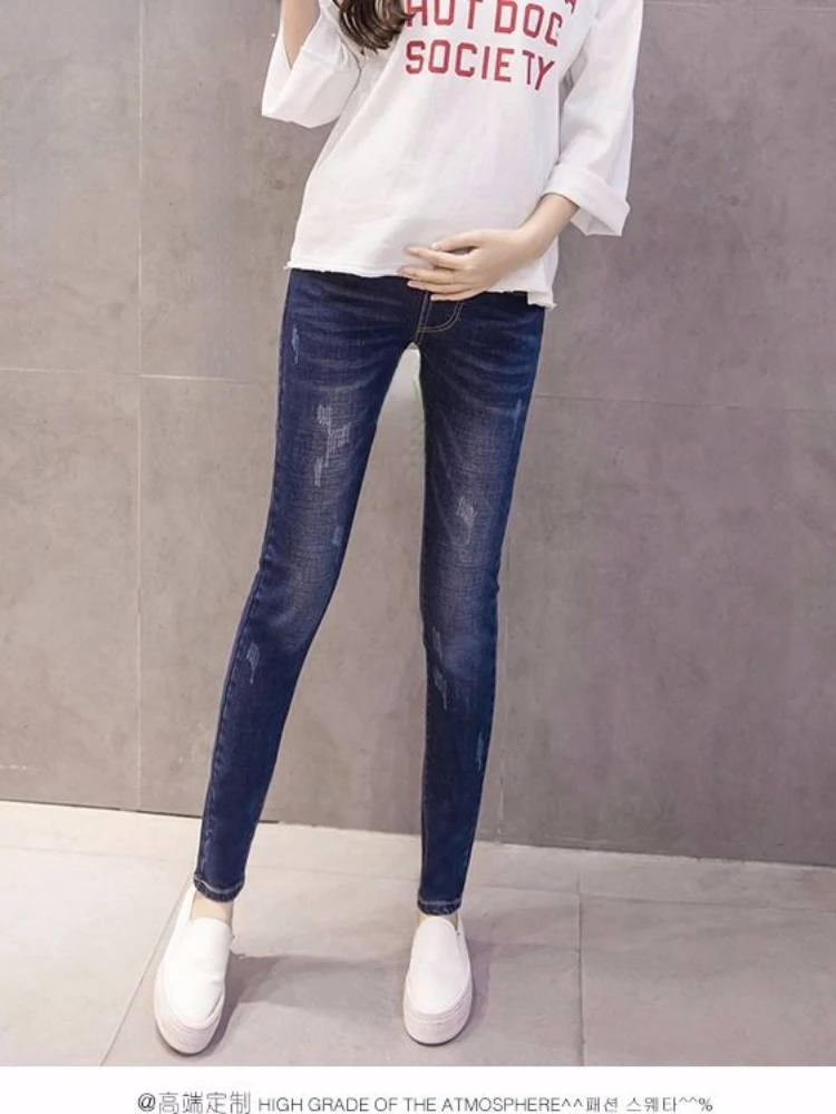Blue Fleece Inside Winter Maternity Jeans for Pregnant Women Pregnant Pants Pregnancy Clothes Spring Summer Maternity Pants enlarge