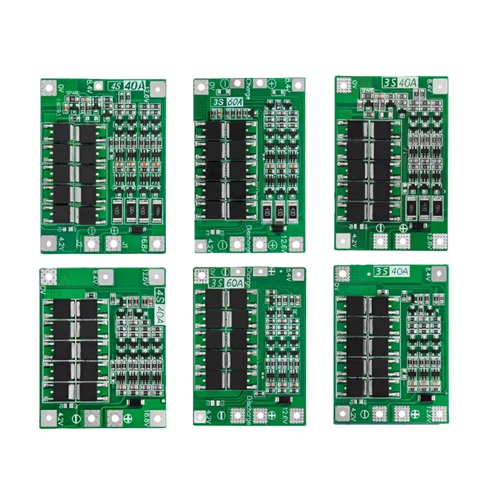 Фото Плата защиты литий-ионных аккумуляторов 3S 4S 40A 60A, BMS для 18650, 14.8В/16.8В, с балансировкой, SMD, настраиваемый модуль №1