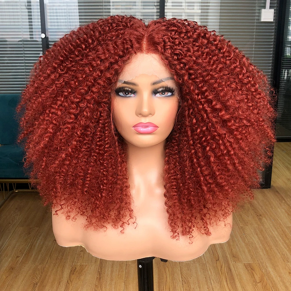 Copper Curly Lace Front Wigs for Black Women Synthetic Hair Pre Plucked Deep Curly Wave 13x4x1 HD Short Glueless Curly Afro Wig