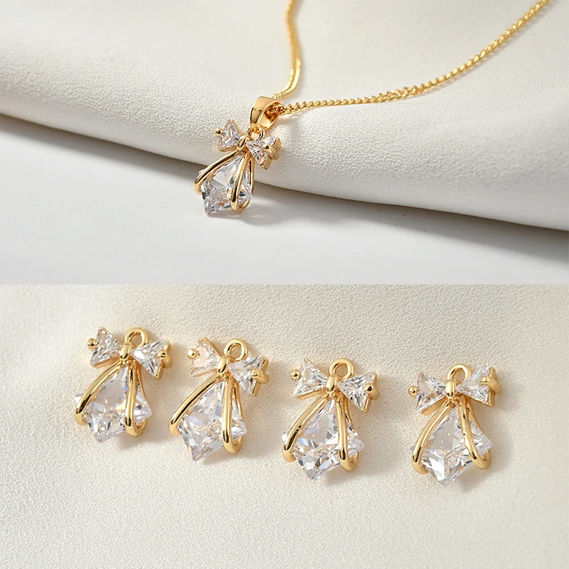 

High-Grade Bow Zircon Earrings Necklaces Pendants Copper Plating 18k Gold Color DIY Jewelry Accessories Accessories 2 Pcs