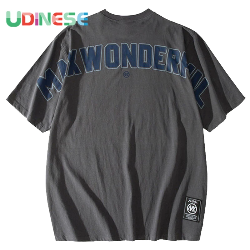 

UDINESE Summer 100% Cotton High Street Letter Printing Short Sleeved T-shirt men's Hip Hop Oversized T-shirt Couple Decoration