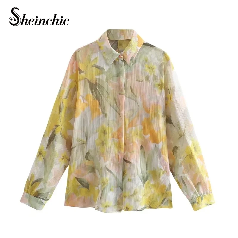 

Vintage Flower Printed Blusa Feminina 2022 Spring Summer Casual Long Sleeve Tops for Women Loose Shirts Femme