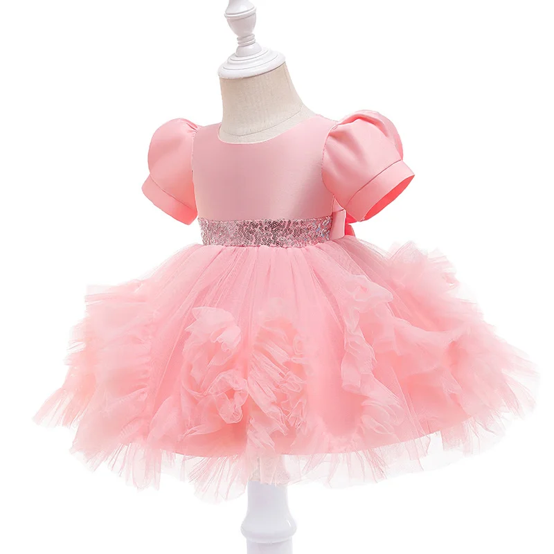 

Girls dress 2021 new short sleeve puffy yarn skirt children's princess skirt Baby Dress