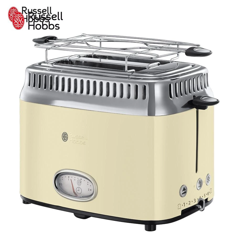 Toasters Russell Hobbs 21682-56 Home Appliances Kitchen Cooking Appliance Retro cream toaster Automatic Pop-Up Function Stainless Steel Mechanical