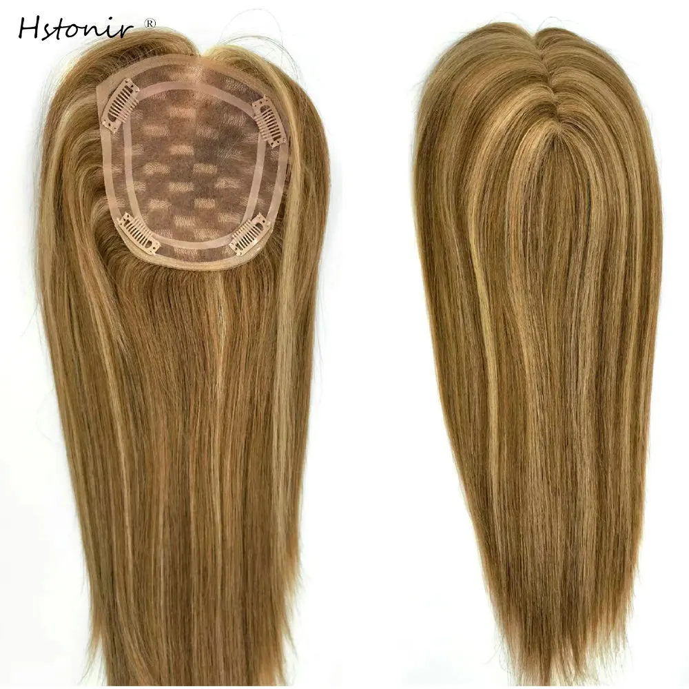 Hstonir Capillary Prosthesis Woman Human Hair Topper Crab Hair Clip Wig Piece Real Hair Piece Mono Lace European Remy Hair TP04