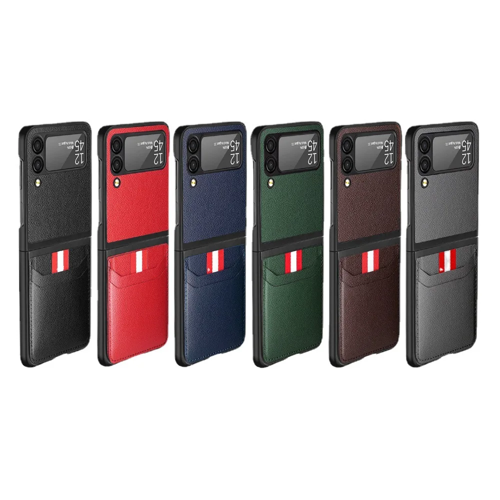 

Case for Samsung Galaxy Z Flip3 Leather Pattern PU Foldable Screen Phone Case ZFlip3 Lychee Pattern Card Holder Protective Cover