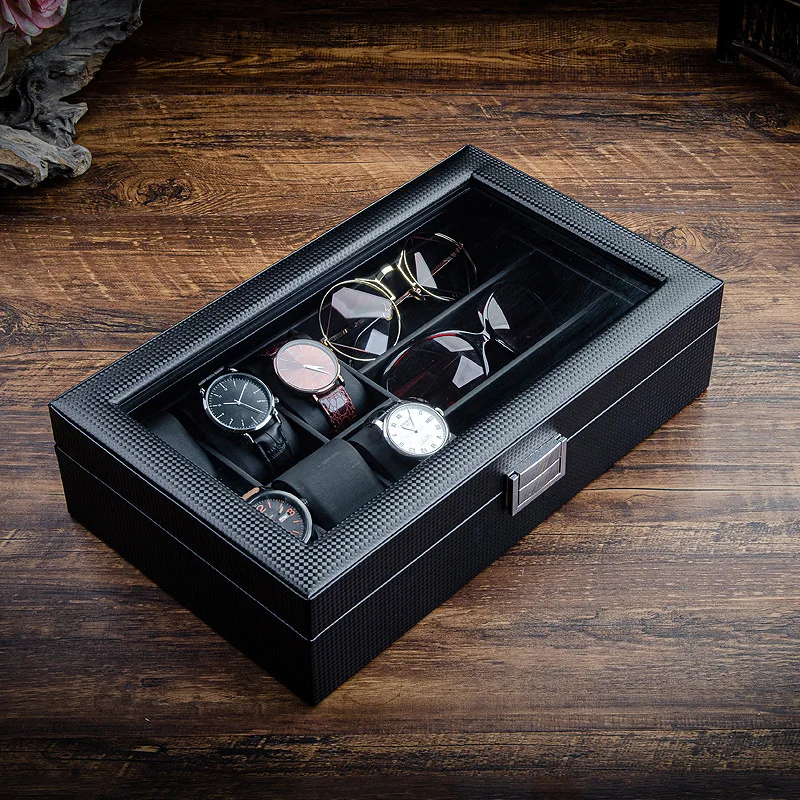 Carbon fiber leather watch box glasses storage and arrangement myopia sunglasses sunglasses watch with lock display box
