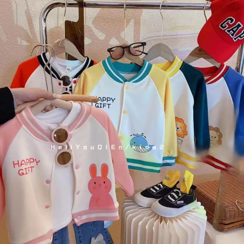 

2023 New Arrival Autumn Casual Kids Clothes Boy Girl Long Sleeve Letter Crew Neck Single-Breasted Coats Cute Outfits 1-12Y