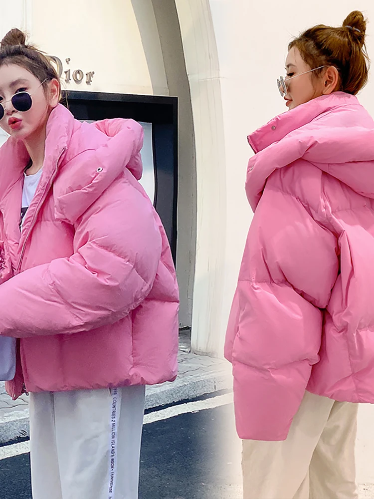 AOSSVIAO 2023 winter new Korean style fluffy hooded bread down jacket women thick loose short jacket Loose Coats Elegant Ladies