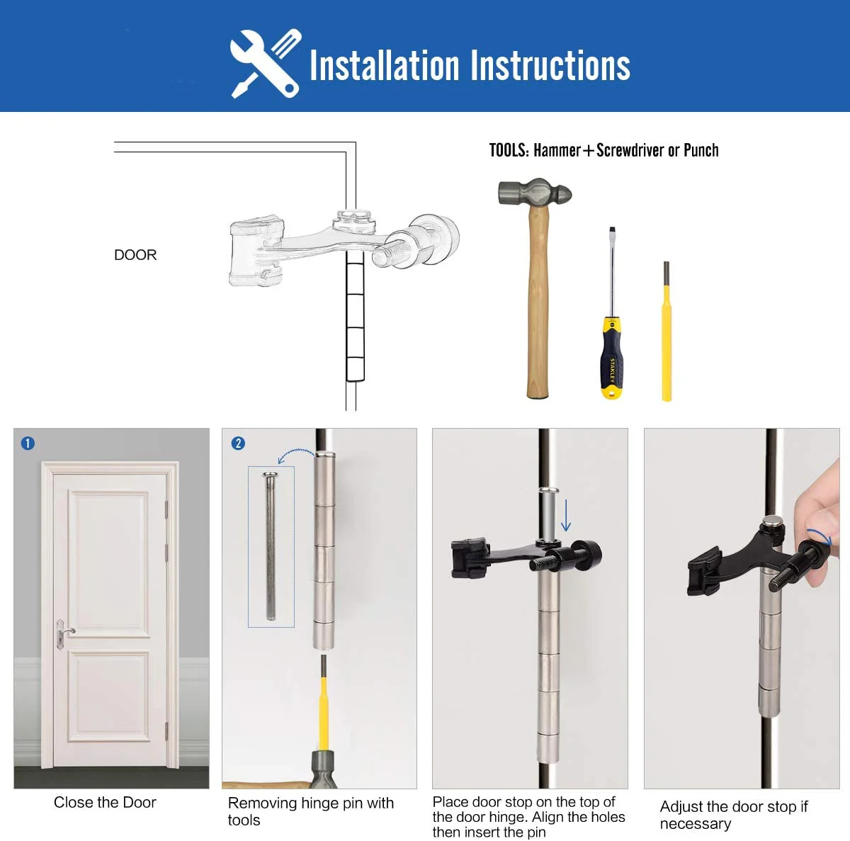 2Pcs Hinge Pin Oil Rubbed Bronze Door Stopper Adjustable Deluxe K -Heavy Duty With Black Rubber Bumper Tips |