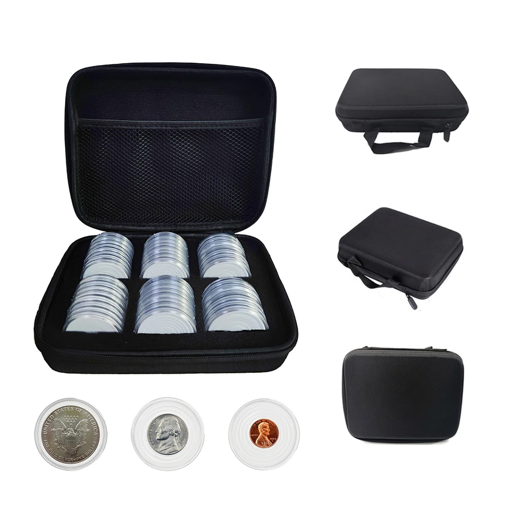 

48pcs Gasket Collector Storage Collection 46mm Organizer Foam Holder Bag And Case Clear Box For With Capsule Coin