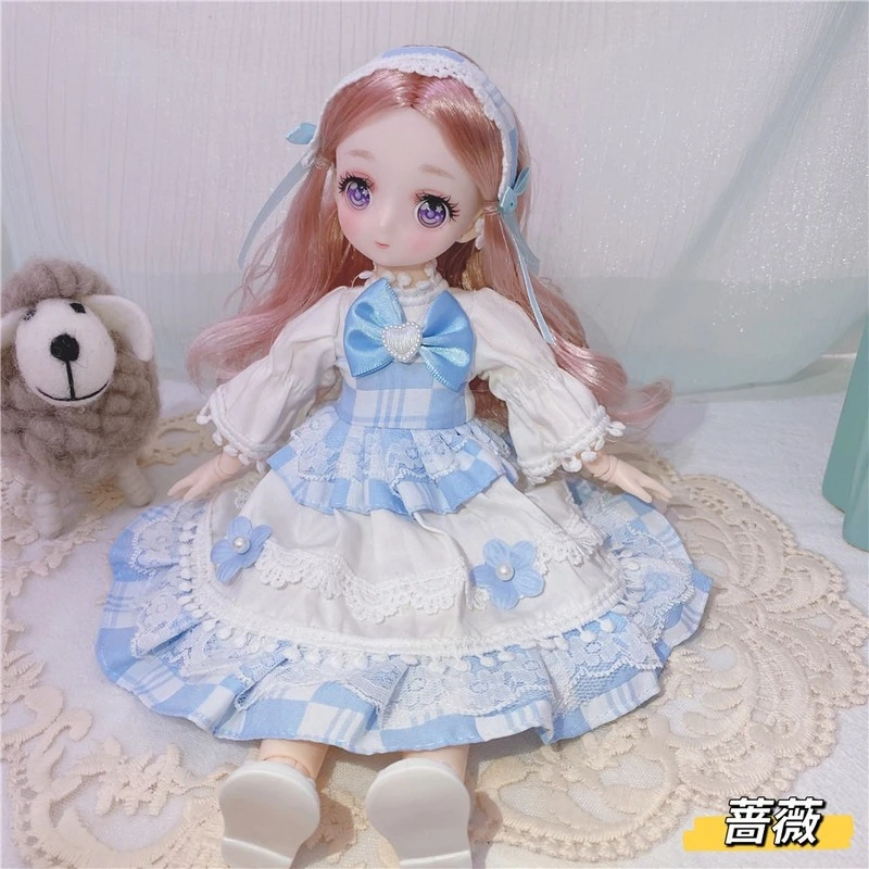 1/6 Bjd Anime Doll Full Set 28cm Cute Comic Face Doll Toys with Clothes Accessories Girl Dress Up Toy for Children