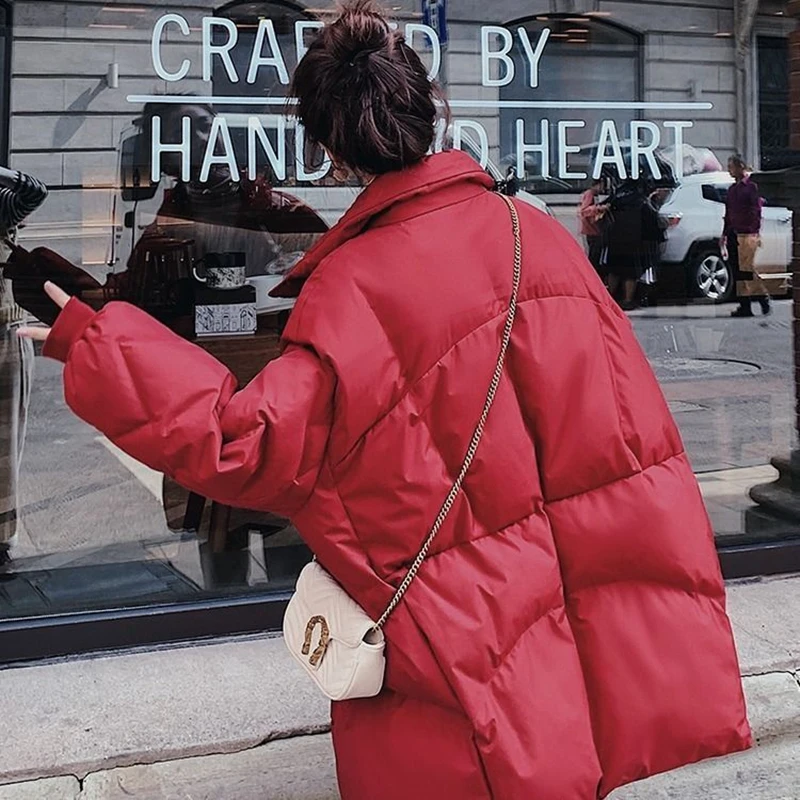 Women Clothing Down Cotton Coat Female Winter New Loose Solid Medium Length Stand Collar Warm Padded Jacket Pregnant Parkas Tops