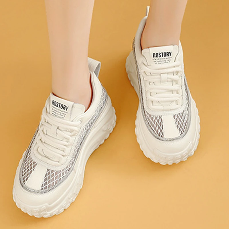 7cm Air Mesh Women Summer Shoes Platform Sneakers Soft Sole Chunky Heel Women Fashion Sneakers Breathable Sneakers Woman Shoes