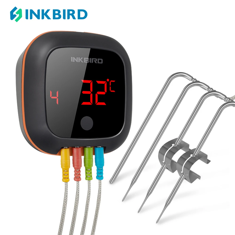 INKBIRD IBT-4XS Wireless Bluetooth Thermometer With 4 Colorful Temperature Probes With Alarm Timer Rechargeable Battery Magnet
