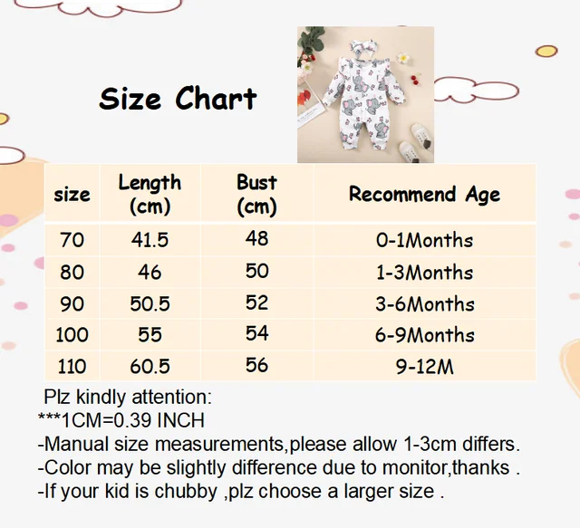 0-18Months Rompers for Newborns Long Sleeve Baby Girl Jumpsuit Cute Elephant Print Infant Baby Bodysuit Toddler Girl Clothes 6