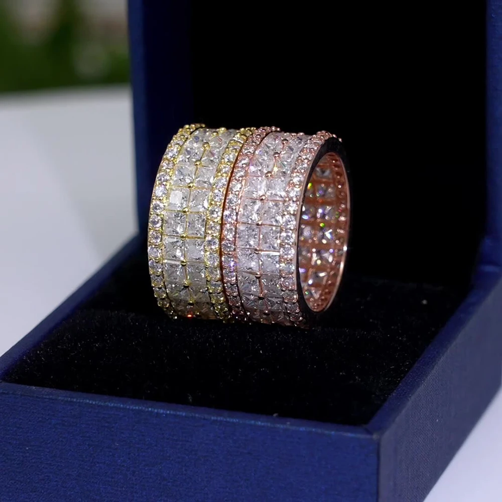 Classic Moissanite Iced Out Rings For Women Silver Wedding Ring Finger Jewelry Men Pass Tester Free Shipping