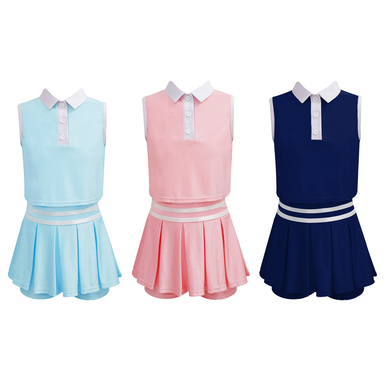 

Sport Dress with Shorts Kids Girls Sports Outfits Badminton Tennis Sportswear Casual Vest and Skirt with Attached Underwear Kids