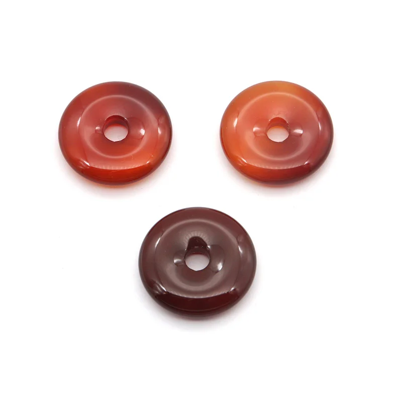 Red Agate Natural Stone Donut Pendant Pi Disc Circle Charms Beads 20/25mm Coin For Jewelry Making Earring Bracelet Necklace