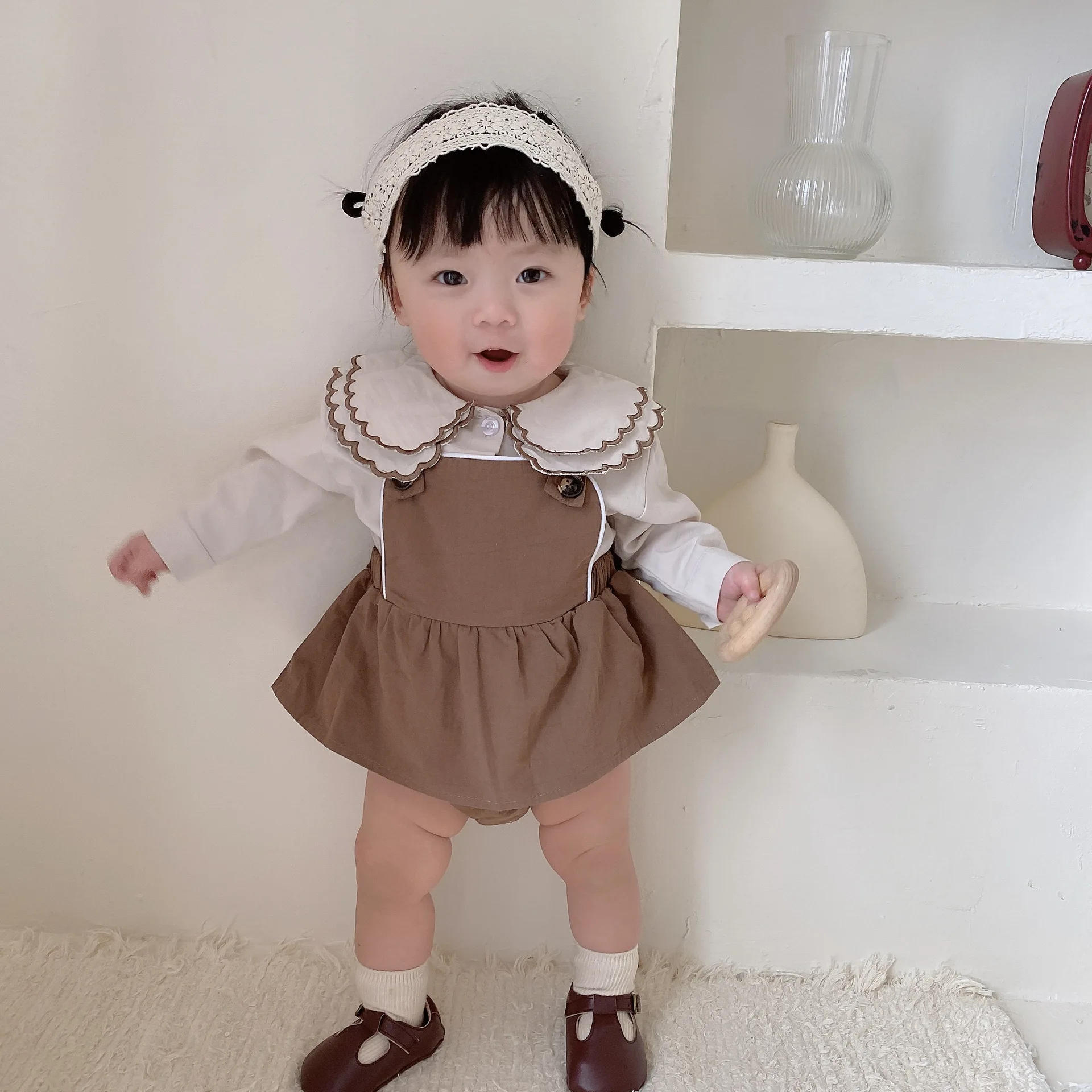 2022 Spring New Baby Sleeveless Bodysuit Solid Girls Overalls With Lace Collar Shirts Baby Girl Outfits Fashion Infant Jumpsuit