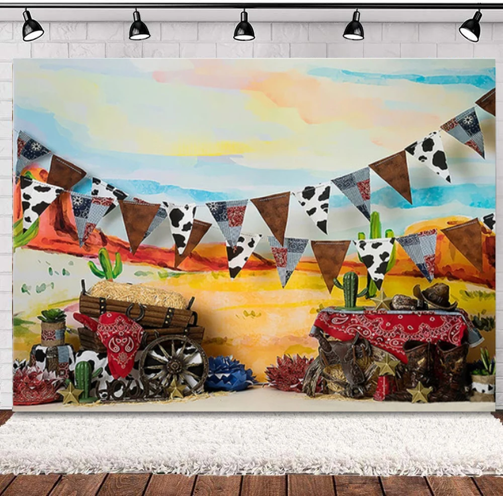 

Photography Backdrop Cowboy 1st Birthday Baby Frame Child Newborn Shower Mexico Desert Artistic Portrait Background