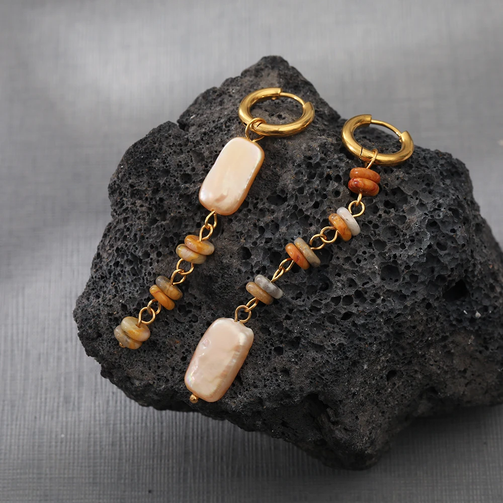 

Natural Freshwater Pearl Natural Stone Waterproof and Fade Resistant 18K Real Gold Plated Stainless Steel Women's Earrings