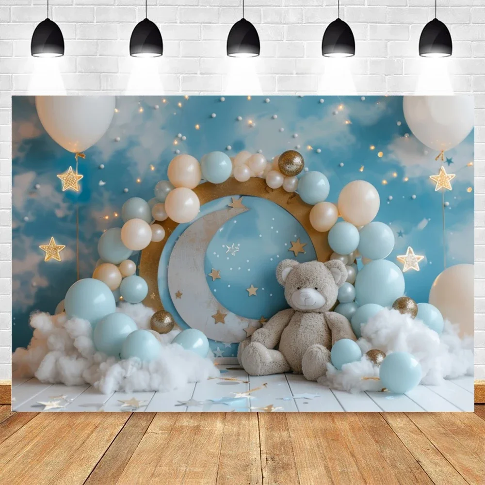 Hot Air Balloons Bear Baby Shower Photography Background Boys Girls Birthday Cake Smash Party Decor Photoshoot Props