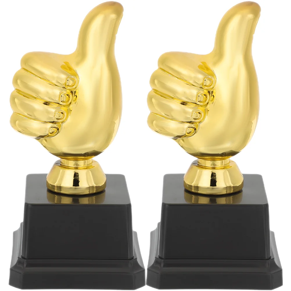 

2 Pcs Thumbs Trophy Stand Kids Soccer Bulk Toys Celebrity Small Plastic Award Trophies Child Mini